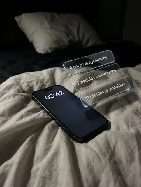 Celular às 3h42 com horários agendados e clientes respondidos